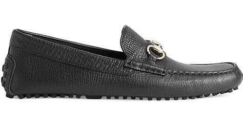 Shop Gucci Ayrton Leather Driver Loafers 